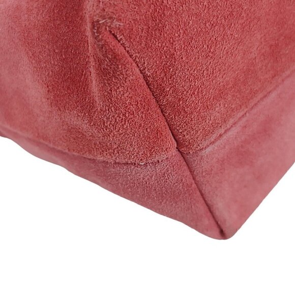 TANNER Made In Italy Pink Coral Suede Top Handle Small Tote Bag Removable Straps - Picture 3 of 10